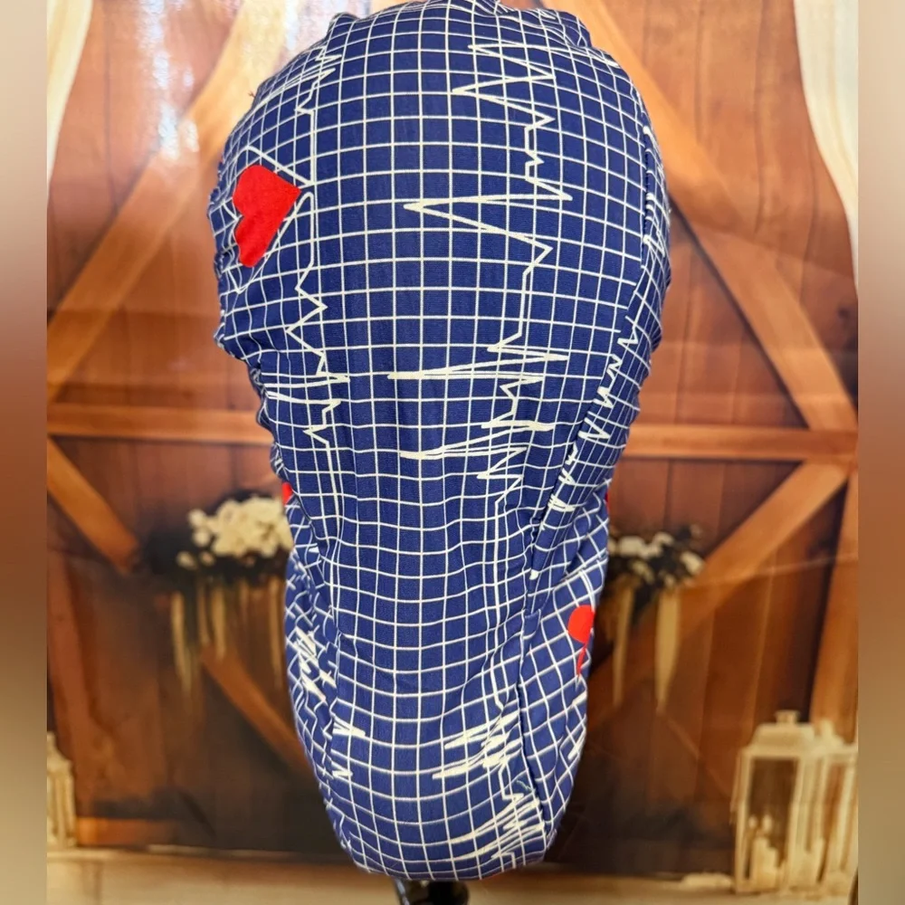 Blue and Red Women's Scrub Cape with buttons for Mask - Picture 3 of 3